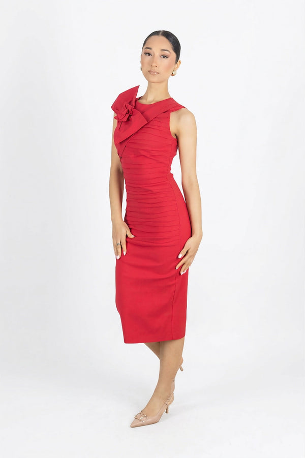 Leila Drape Midi Vestido - Reina Diaz