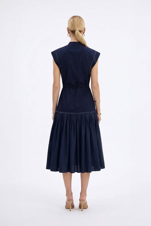 Leonor Contrast-Piping Button-Front Vestido 723160MAR - Reina Diaz