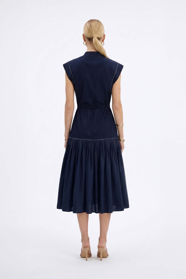 Leonor Contrast-Piping Button-Front Vestido 723160MAR - Reina Diaz