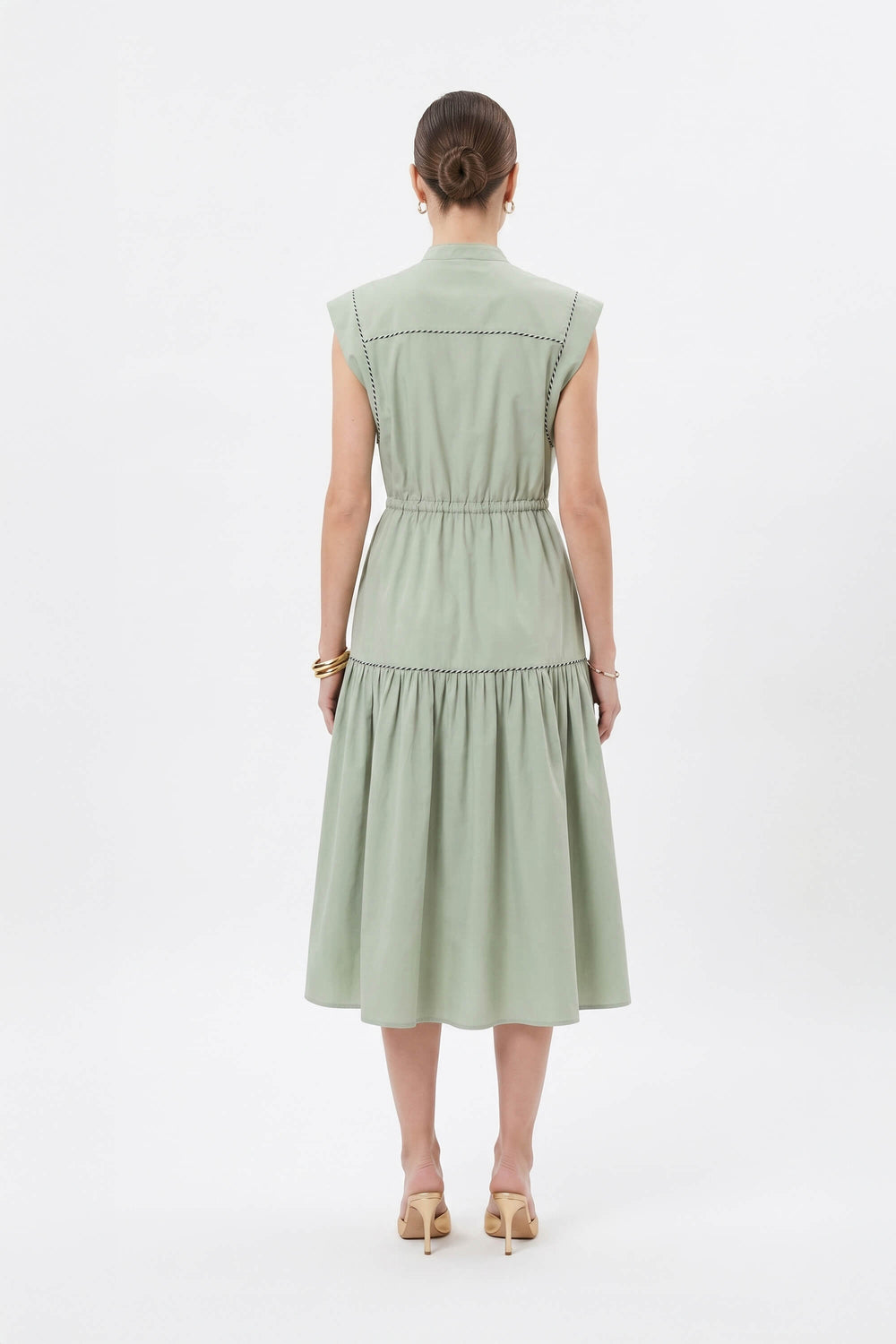 Leonor Contrast-Piping Button-Front Vestido 723160MUS - Reina Diaz