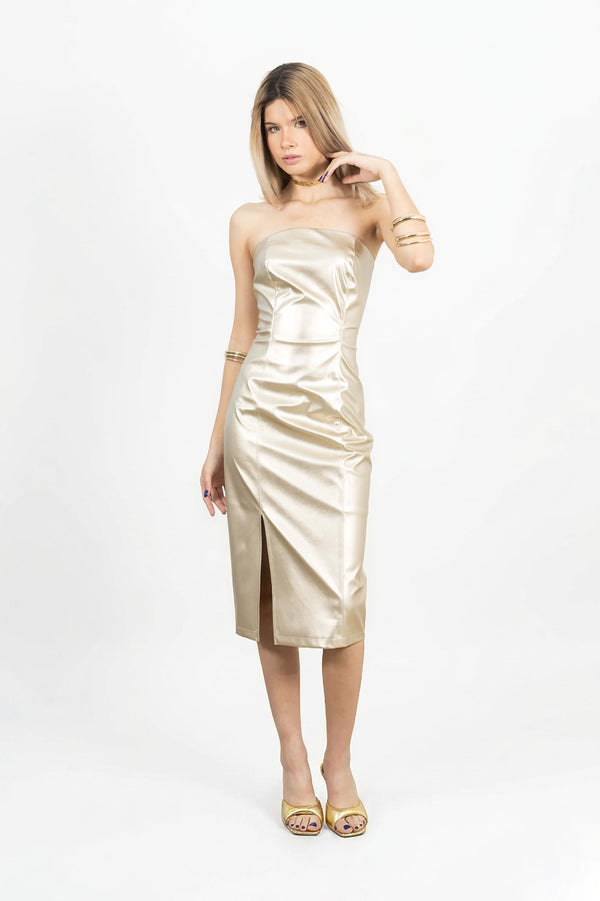 Lexi Metallic Strapless Vestido - Reina Diaz