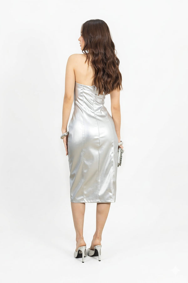 Lexi Metallic Strapless Vestido - Reina Diaz