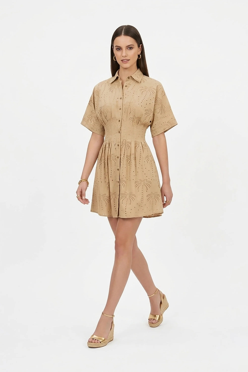 Liliana Eyelet Mini Vestido - Reina Diaz