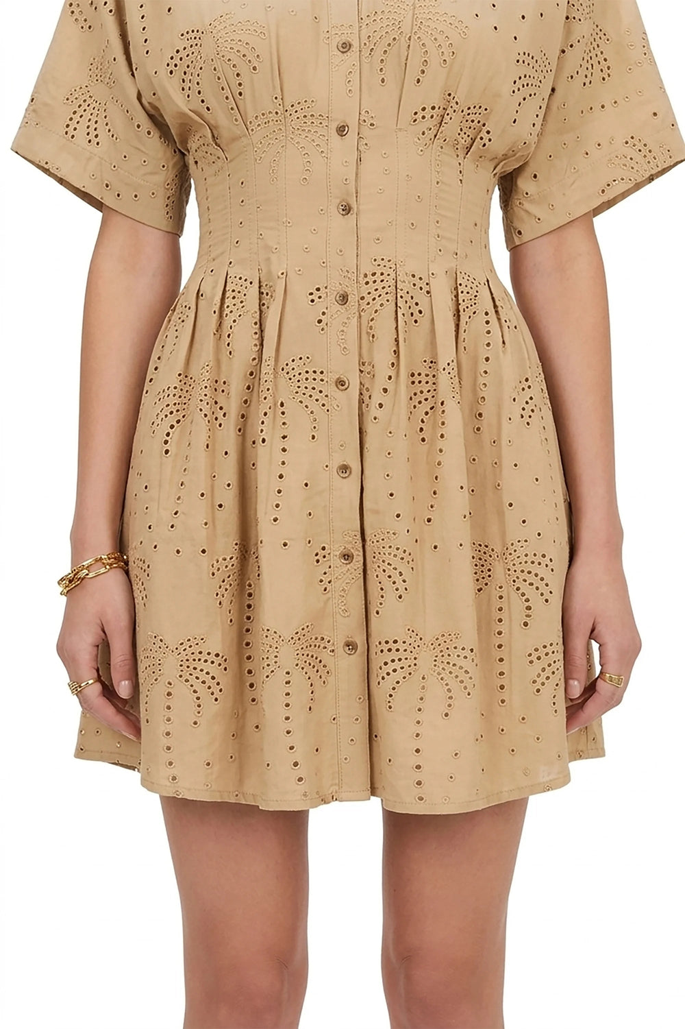 Liliana Eyelet Mini Vestido - Reina Diaz