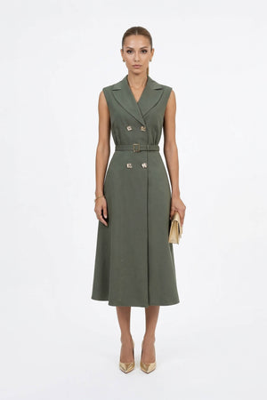 Londres Double - Breasted Sleeveless Midi Vestido - Reina Diaz