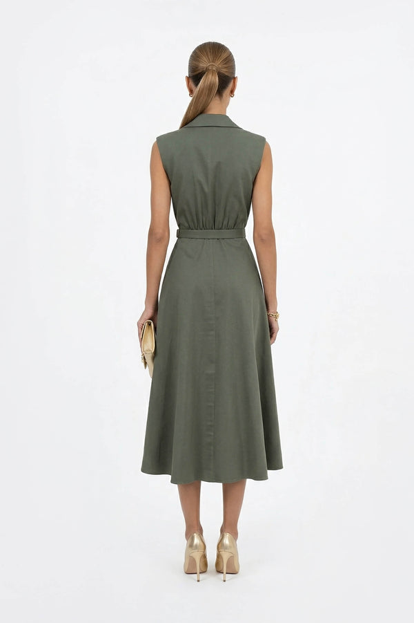 Londres Double - Breasted Sleeveless Midi Vestido - Reina Diaz
