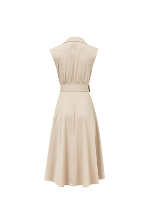 Londres Double-Breasted Sleeveless Midi Vestido 525934 BEI - Reina Diaz