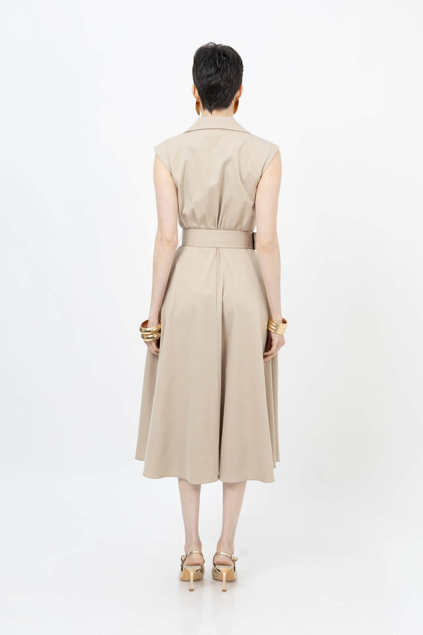 Londres Double-Breasted Sleeveless Midi Vestido 525934 BEI - Reina Diaz