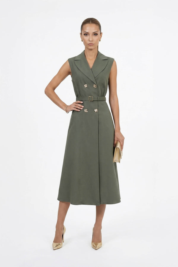 Londres Double - Breasted Sleeveless Midi Vestido - Reina Diaz