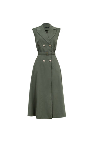 Londres Double - Breasted Sleeveless Midi Vestido - Reina Diaz