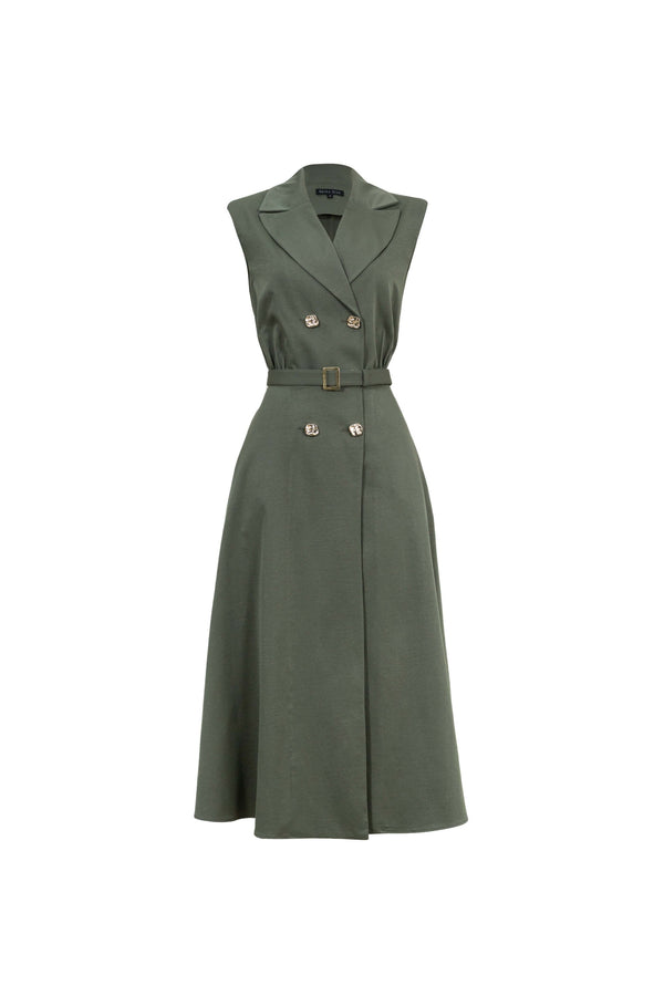 Londres Double - Breasted Sleeveless Midi Vestido - Reina Diaz