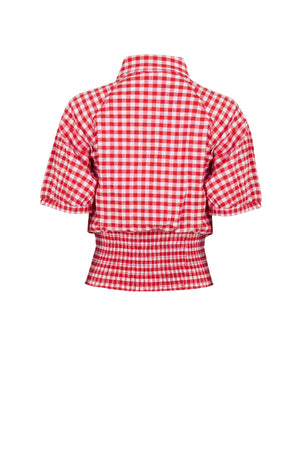 Lucía Gingham Tie-Front Smocked Blusa 753010 ROJ - Reina Diaz