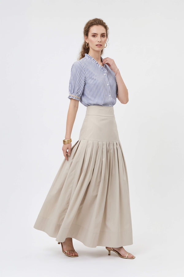 Lucía Striped Ruffle Puff Sleeve Blusa 752783 DEN - Reina Diaz