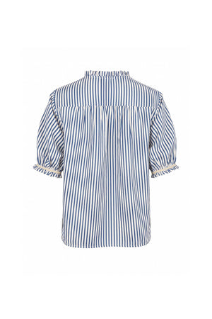 Lucía Striped Ruffle Puff Sleeve Blusa 752783 DEN - Reina Diaz