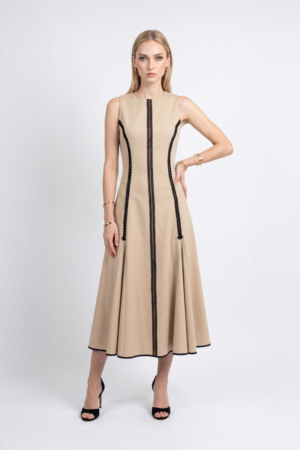 Luciana Contrast Trim Midi Vestido 526275 LAT - Reina Diaz