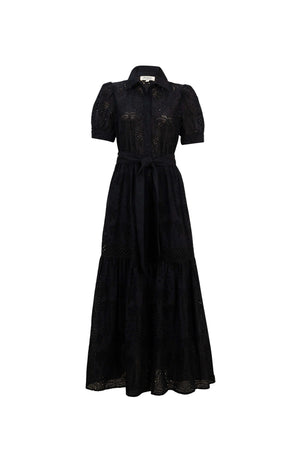 Luciana Eyelet Midi Vestido - Reina Diaz