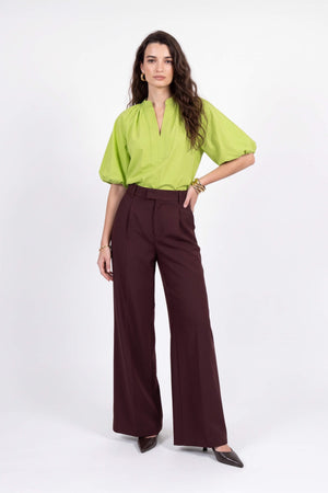 Luciana Pleated High-Waist Wide-Leg Pantalón 532181 CHO - Reina Diaz