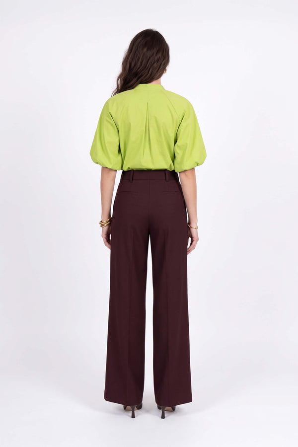Luciana Pleated High-Waist Wide-Leg Pantalón 532181 CHO - Reina Diaz