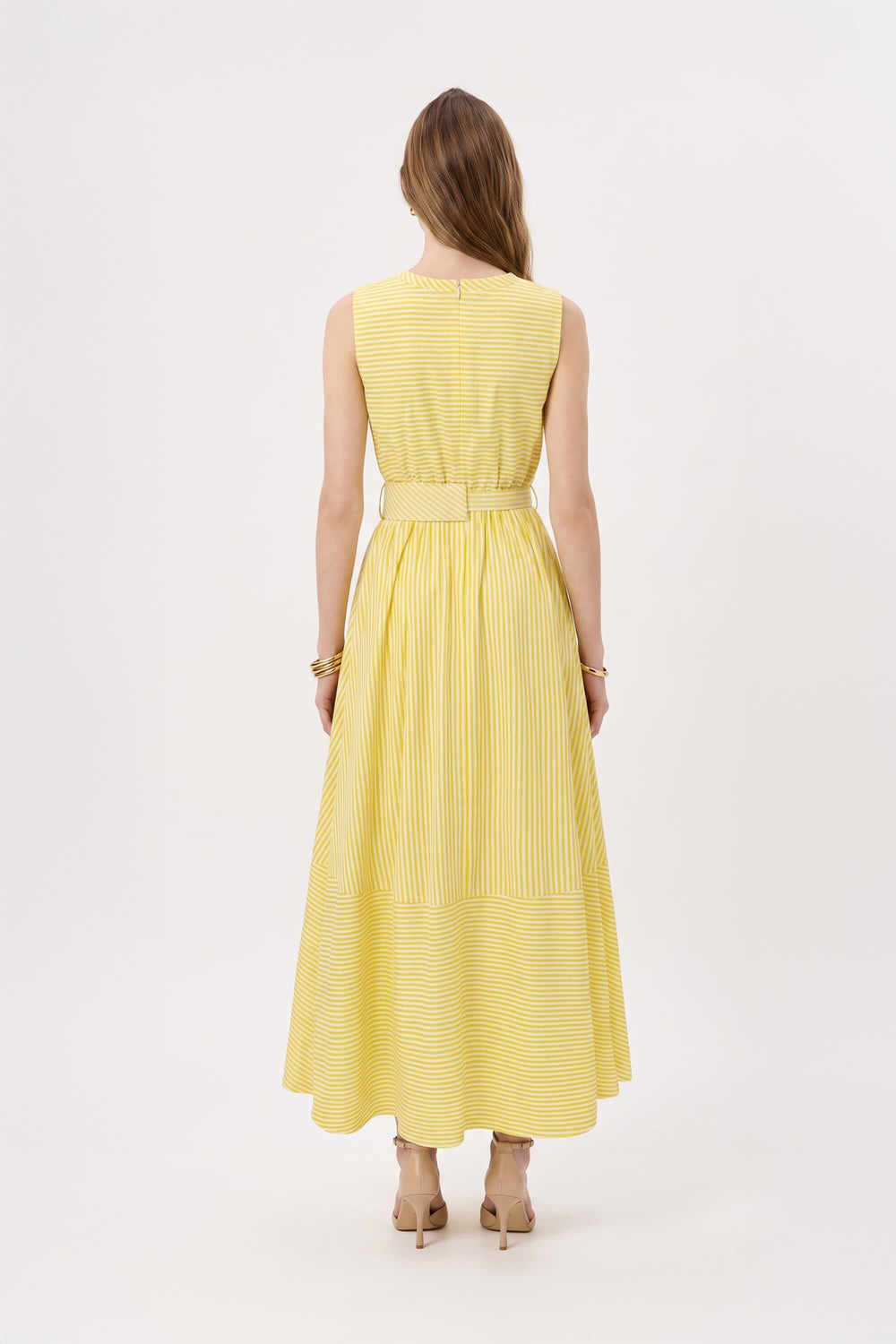 Luciana Striped Belted Maxi Vestido 723110 AMA - Reina Diaz