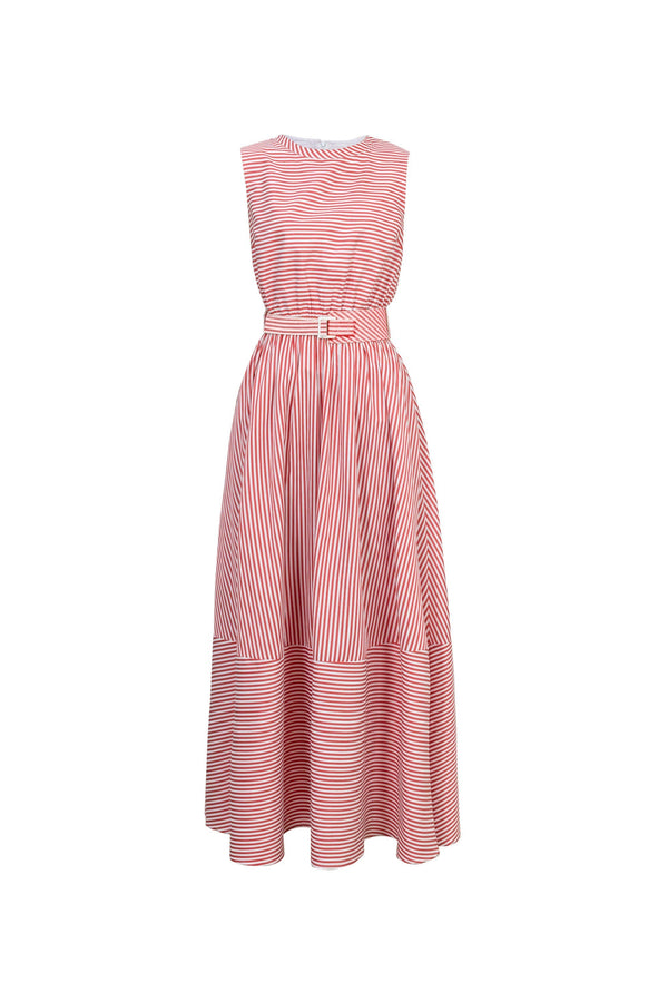 Luciana Striped Belted Maxi Vestido 723110 ROJ - Reina Diaz
