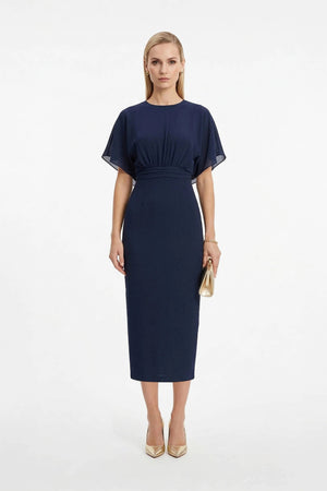 Magnolia Pleated Halter Midi Vestido - Reina Diaz