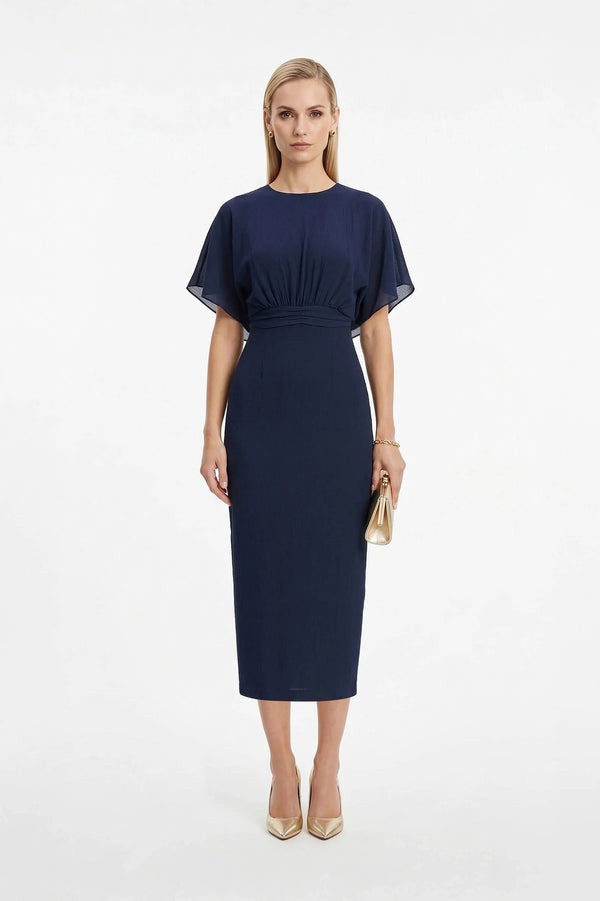 Magnolia Pleated Halter Midi Vestido - Reina Diaz