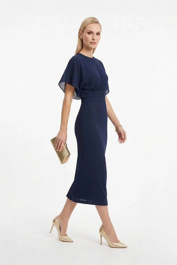 Magnolia Pleated Halter Midi Vestido - Reina Diaz