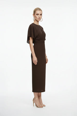 Magnolia Pleated Halter Midi Vestido - Reina Diaz