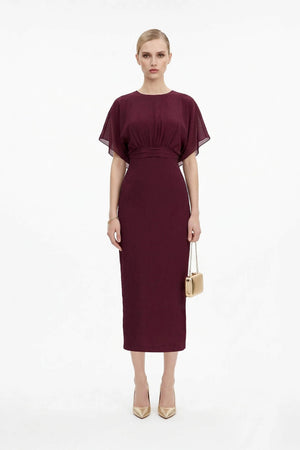 Magnolia Pleated Halter Midi Vestido - Reina Diaz