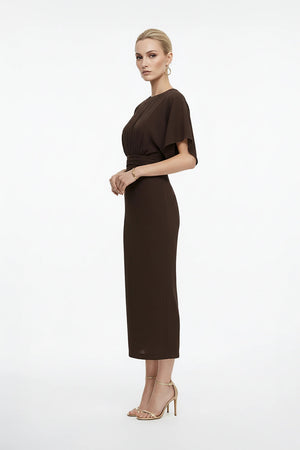 Magnolia Pleated Halter Midi Vestido - Reina Diaz