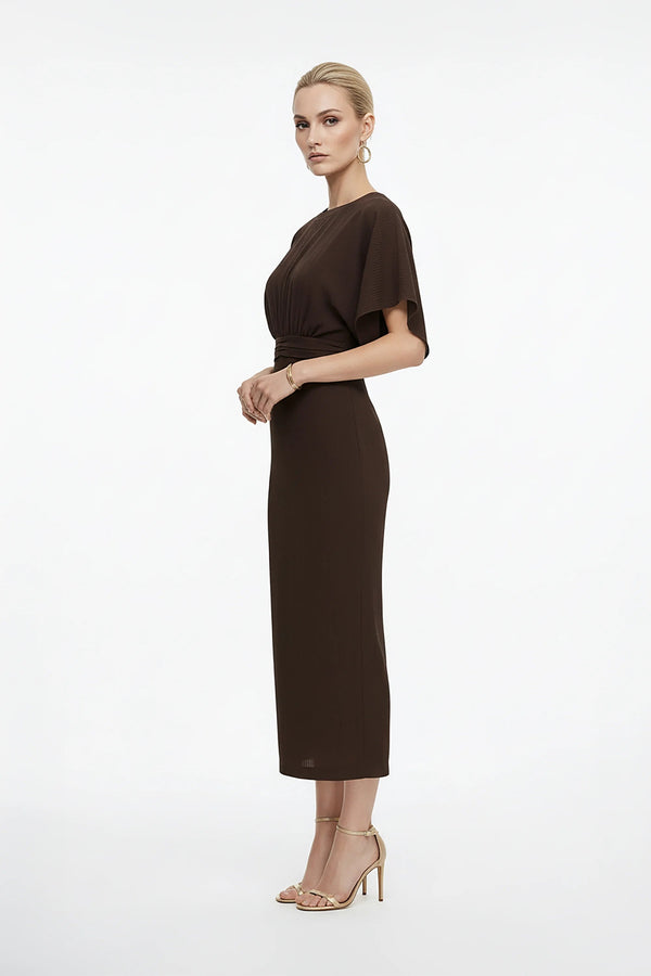 Magnolia Pleated Halter Midi Vestido - Reina Diaz