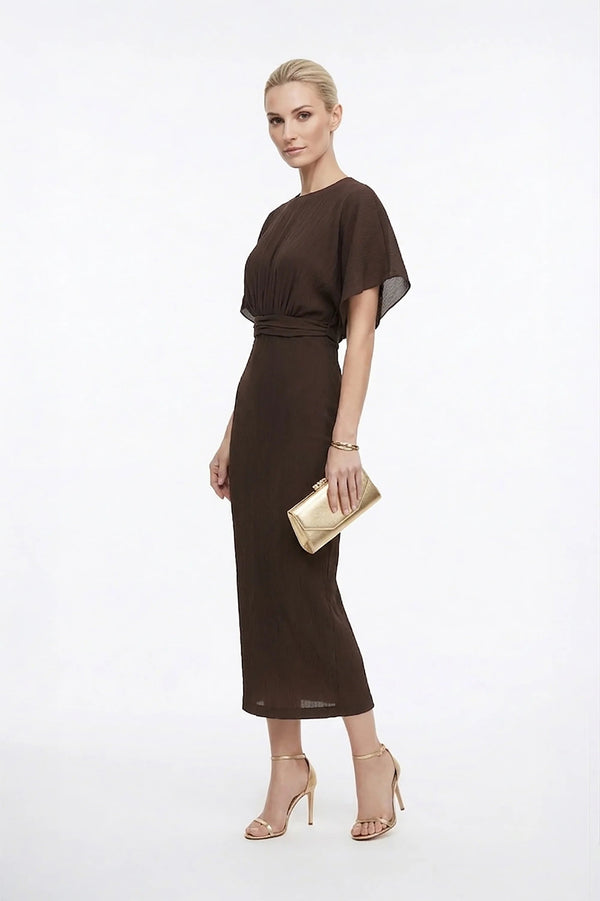 Magnolia Pleated Halter Midi Vestido - Reina Diaz