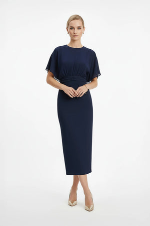 Magnolia Pleated Halter Midi Vestido - Reina Diaz