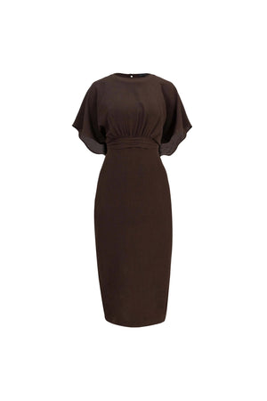 Magnolia Pleated Halter Midi Vestido - Reina Diaz