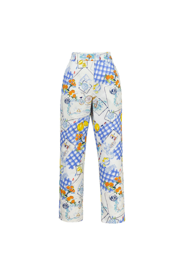 Magnolia -Print Tailored Cotton Pants 731089 AZU/EST - Reina Diaz
