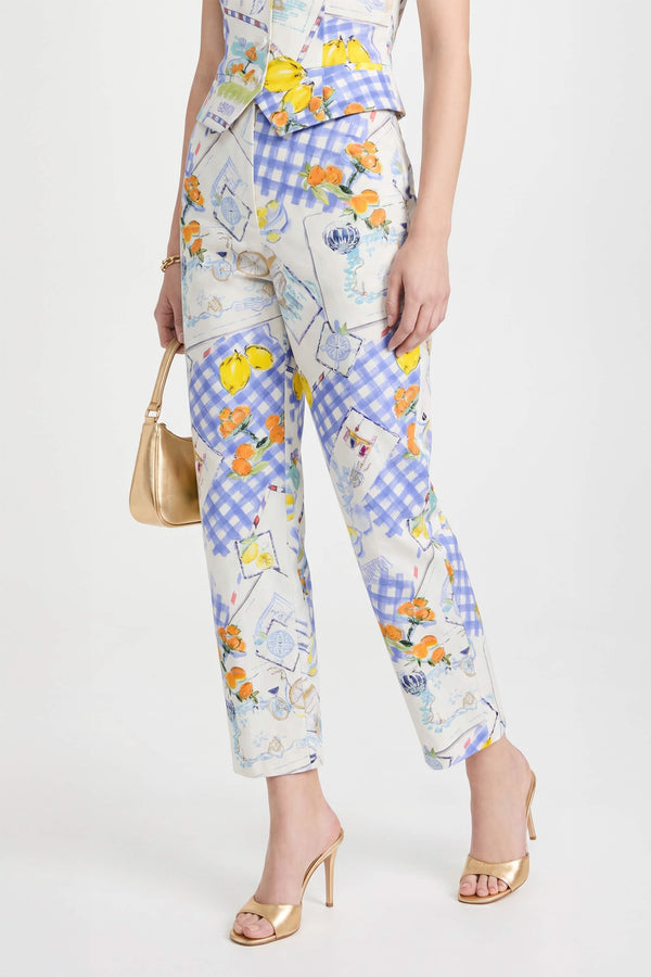 Magnolia -Print Tailored Cotton Pants 731089 AZU/EST - Reina Diaz