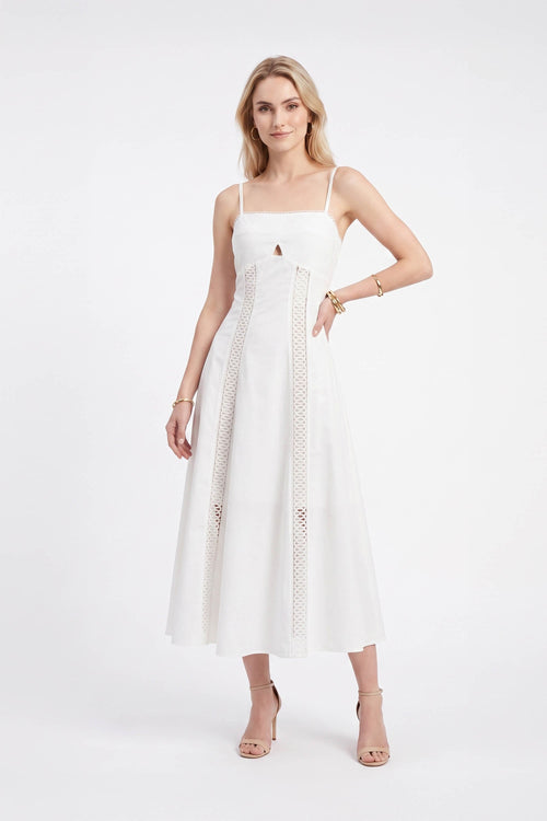 Martina Cutout Lace-Trim Midi Vestido 526233 HUE - Reina Diaz