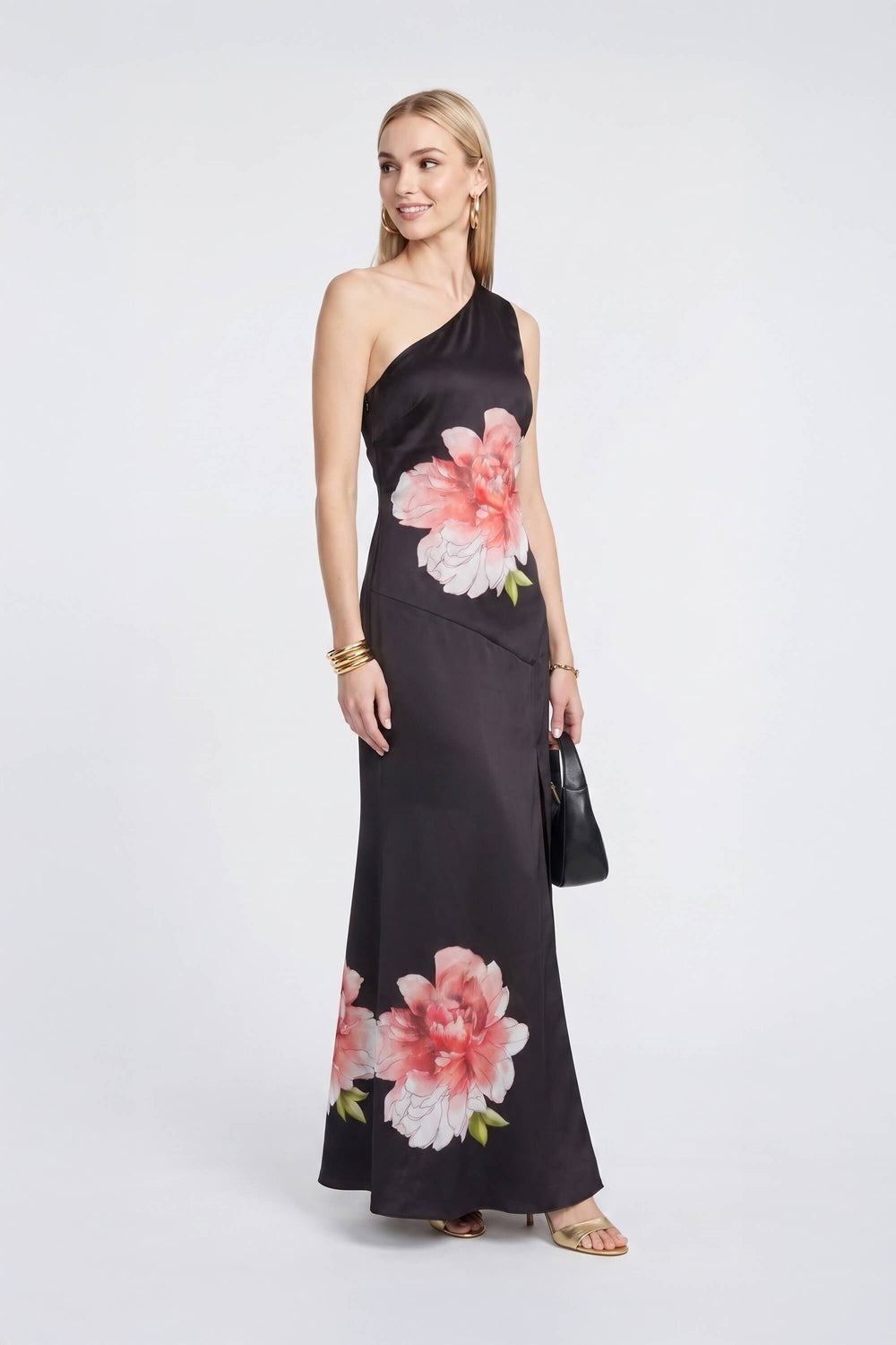 Martina One-Shoulder Floral Maxi Vestido 526150 NEG - Reina Diaz