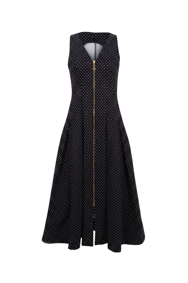 Martina Polka Dot Zipper Midi Vestido 526297 NEG (NO ACTIVAR) - Reina Diaz