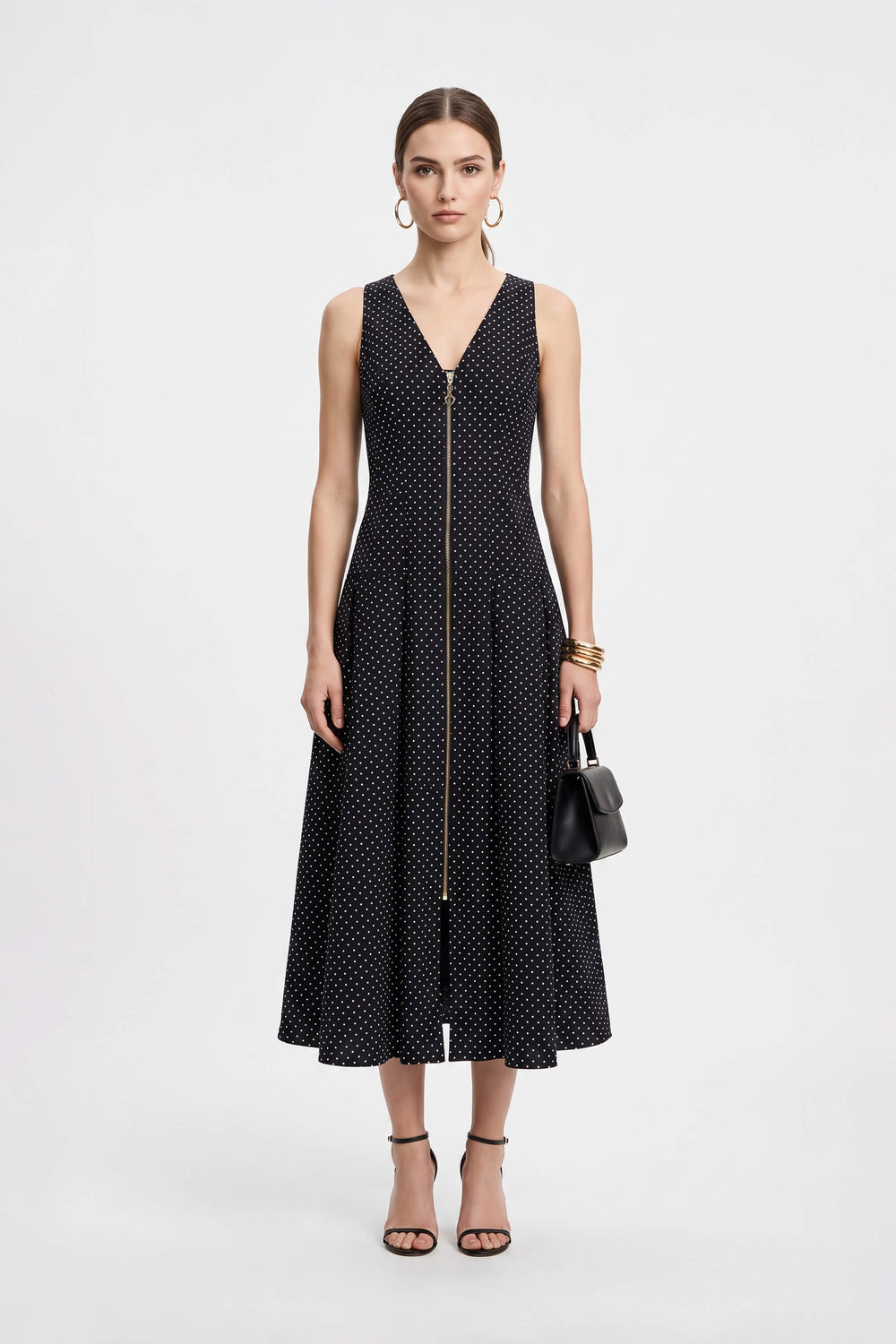 Martina Polka Dot Zipper Midi Vestido 526297 NEG (NO ACTIVAR) - Reina Diaz
