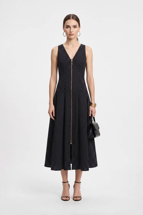 Martina Polka Dot Zipper Midi Vestido 526297 NEG (NO ACTIVAR) - Reina Diaz