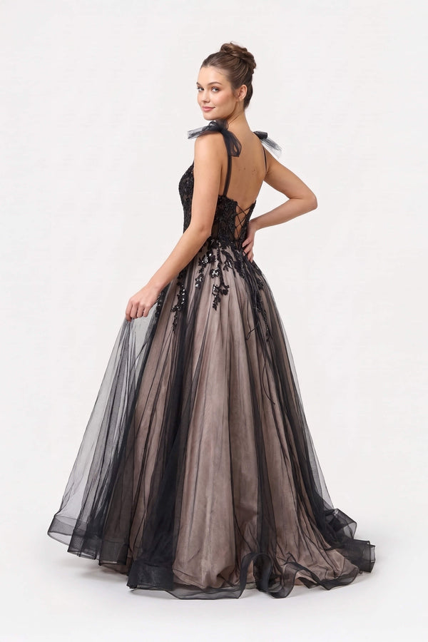 Martina Sequin Embroidered Long Vestido 421477 NEG - Reina Diaz