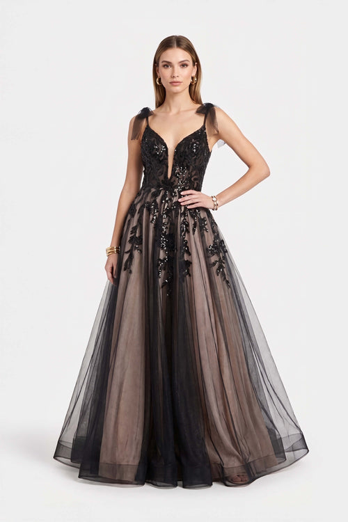 Martina Sequin Embroidered Long Vestido 421477 NEG - Reina Diaz
