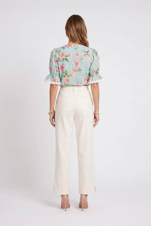 Mia Gold-Button Cropped Straight Pantalón 731177 HUE - Reina Diaz