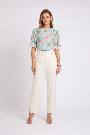 Mia Gold-Button Cropped Straight Pantalón 731177 HUE - Reina Diaz