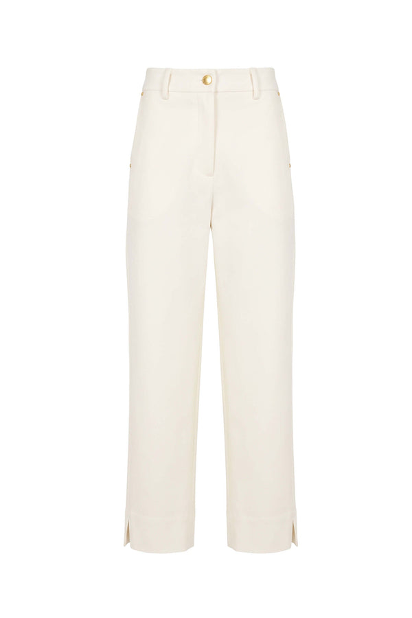 Mia Gold-Button Cropped Straight Pantalón 731177 HUE - Reina Diaz