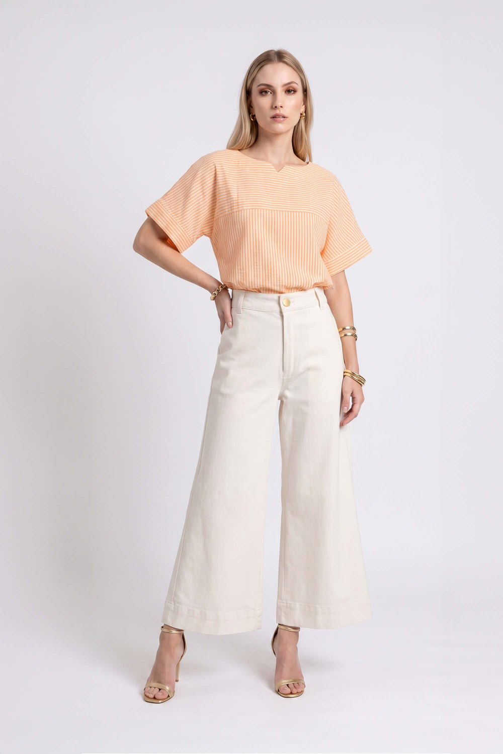 Mia Striped Short Sleeve Blusa 752970 NAR - Reina Diaz