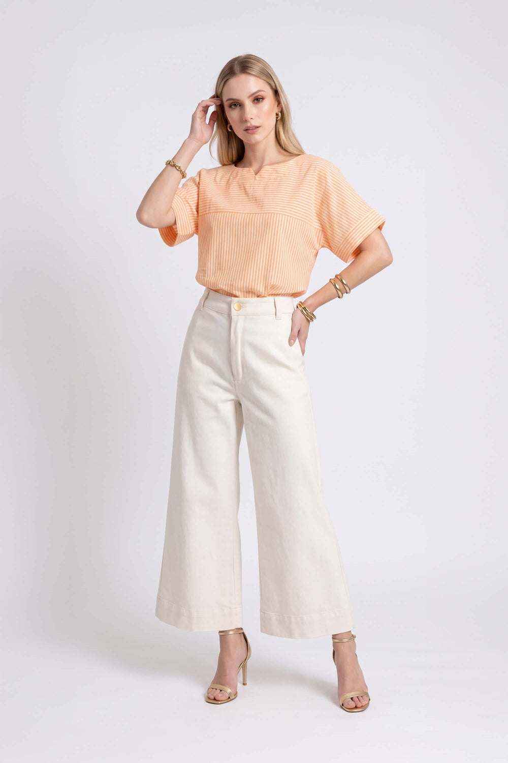 Mia Striped Short Sleeve Blusa 752970 NAR - Reina Diaz
