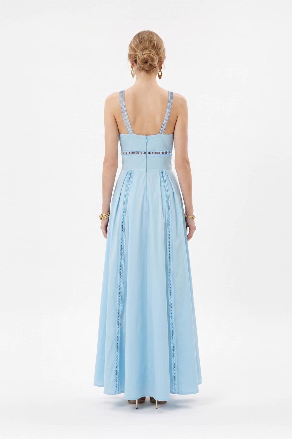 Mia V-Neck Eyelet Maxi Vestido 526281 AZU - Reina Diaz