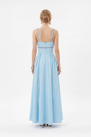 Mia V-Neck Eyelet Maxi Vestido 526281 AZU - Reina Diaz